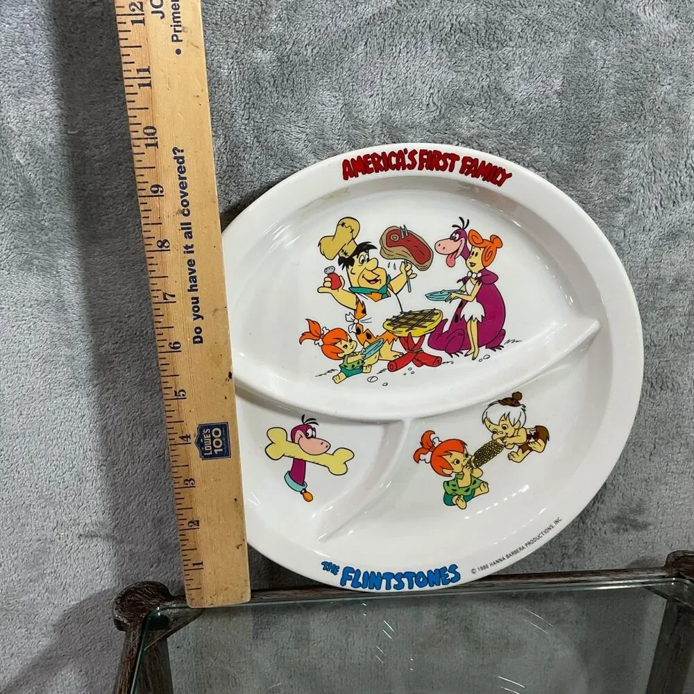 Vintage 1986 The Flintstones America's First Family Melamine divided plate.